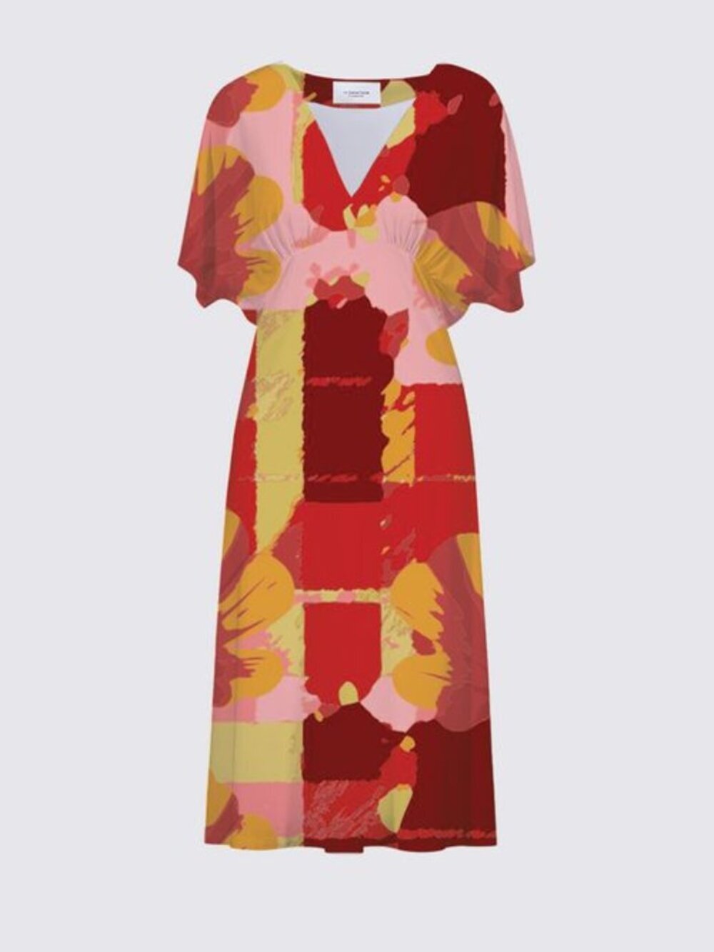 Retro Botanical Plaid Bold Floral Ginkgo Pattern in Red & Pink | Sarah Dress